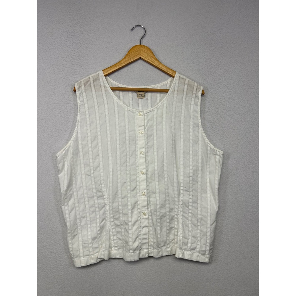 Cottagecore Coastal Woolrich Womens XXL White Textured Stripe Button Back Top